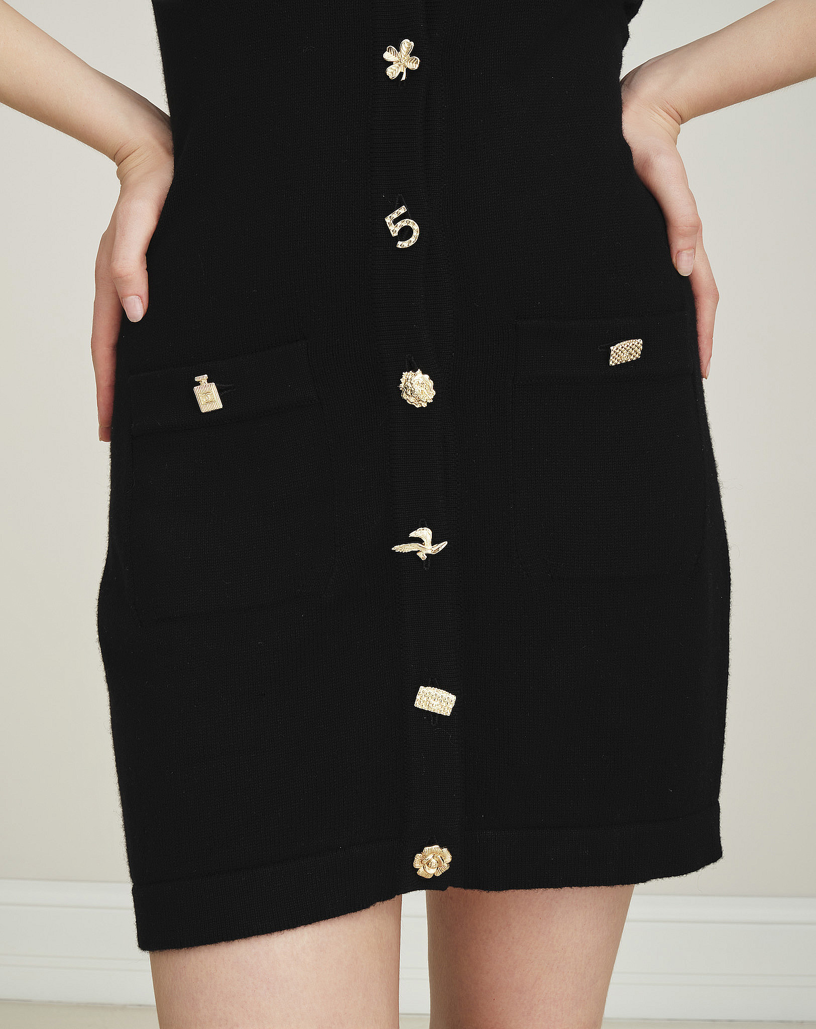 Chanel - Black Cashmere Lucky Charm Mini Dress 